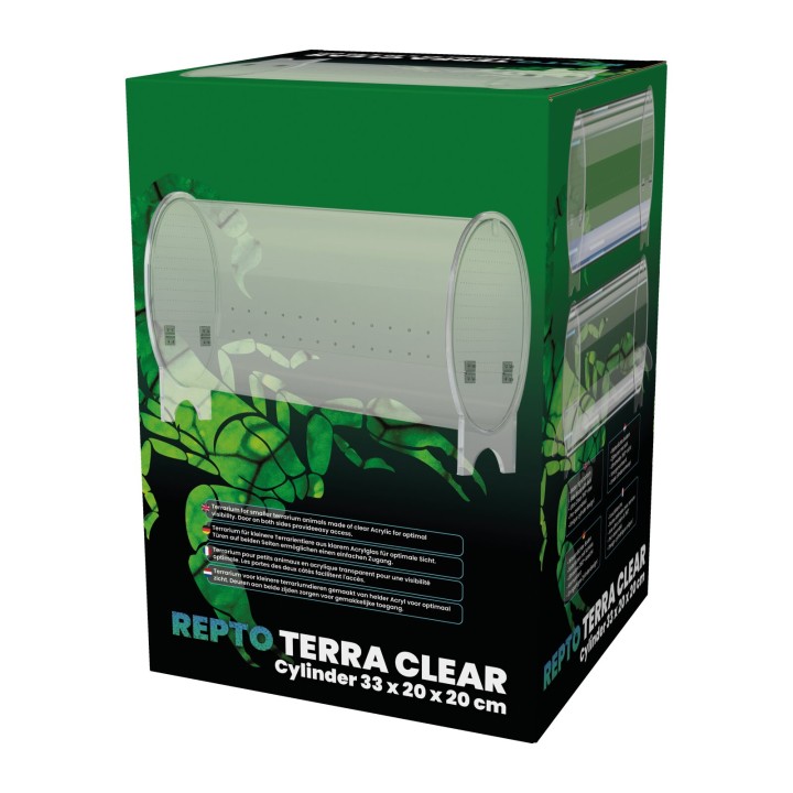 Terrarium Terra Clear Cylinder 33 x 20 x 20 cm Repto - terrarium pour reptiles, vue 3D de l'emballage