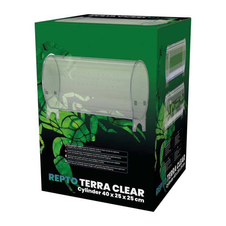 Terrarium Terra Clear Cylinder 40 x 25 x 25 cm Repto - terrarium pour reptiles, vue 3D de l'emballage