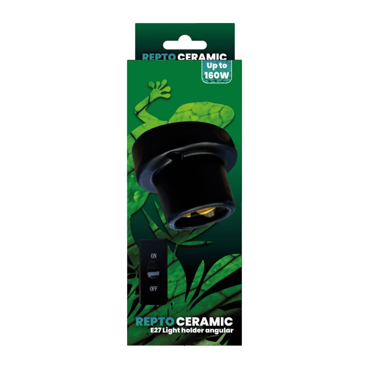Douille céramique E27 inclinée Repto - accessoire d'eclairage pour terrarium, vue de face de l'emballage
