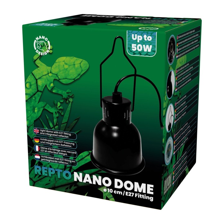 Dôme Nano E27 10 cm noir Repto - accessoire d'eclairage pour terrarium, vue 3D de l'emballage