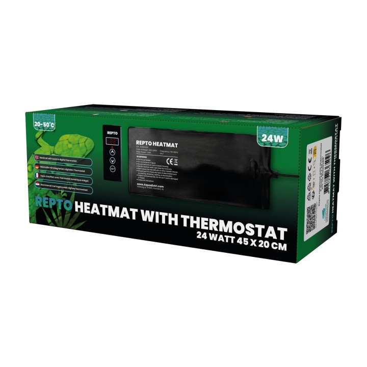 Tapis chauffant avec thermostat 24 W 45 x 20 cm Repto - equipement technique pour terrarium, vue 3D de l'emballage