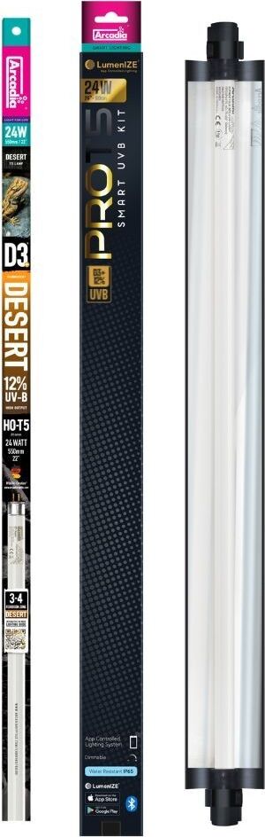 Kit complet LumenIZE ProT5 SMART UVB KIT D3+ Desert 12% Arcadia — tube T5 Desert, packaging LumenIZE et rampe ProT5